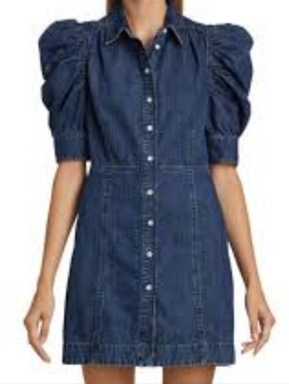 Frame Gillian Puff-Sleeve Denim Dress Medium - Picture 13 of 13